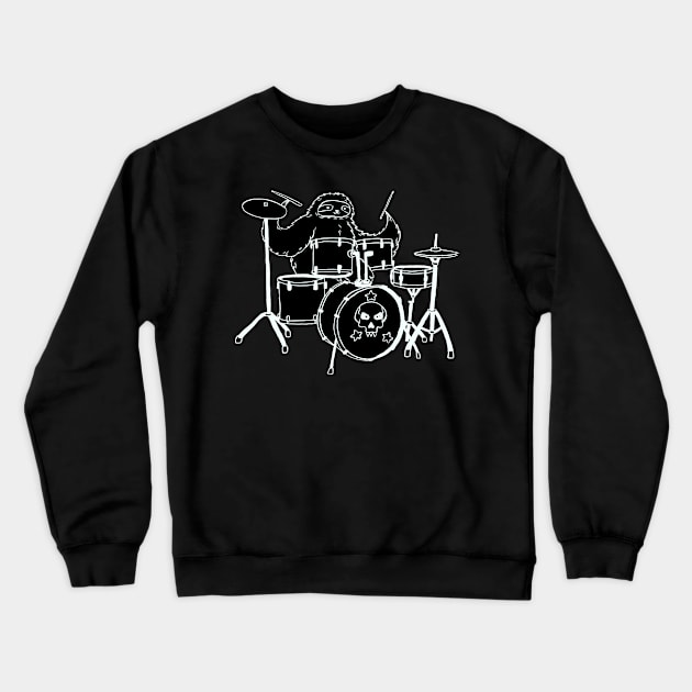 White Line Drum Set Sloth Crewneck Sweatshirt by saradaboru